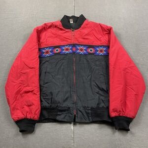 VTG Cal Craft Jacket Mens Medium Red Black Aztec Bomber Lined Western Work USA